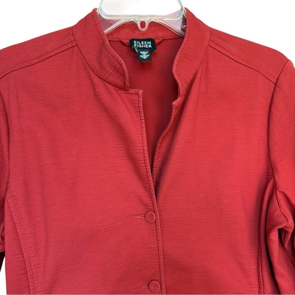 Eileen Fisher Textured Pique Cotton Jacket Sz Medium Red Orange Lightweight - Picture 2 of 7